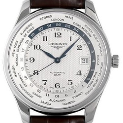 マスターコレクション ワールドタイム シルバー 茶革 並行輸入品 2年保証 L2.802.4.70.3
