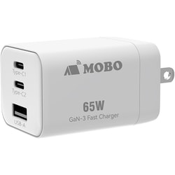 USB急速充電器 USB PD（パワーデリバリー）対応 65W USB-C×2/USB-A×1 PD-PPS GaN3チップ 折りたたみ式プラグ ホワイト AM-PDMGAN65W-WH