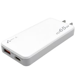 USB急速充電器 USB PD（パワーデリバリー）対応 65W USB-C×1＋USB-A×1 超薄型 折りたたみプラグ PSE認証 ホワイト AKJ-S65WAC
