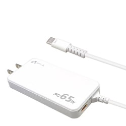 急速充電器 USB PD（パワーデリバリー）対応 USB-Cケーブル一体型 1.5m 65W USB-C×1 折りたたみプラグ PSE認証 ホワイト AKJ-S65DL