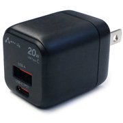 USB急速充電器 USB PD（パワーデリバリー）対応 20W USB-C×1/USB-A×1 PD-PPS 折りたたみプラグ PSE認証 ブラック AKJ-PDC20 BK