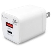 USB急速充電器 USB PD（パワーデリバリー）対応 30W USB-C×1/USB-A×1 PD-PPS 折りたたみプラグ PSE認証 ホワイト AKJ-PDC30 WH