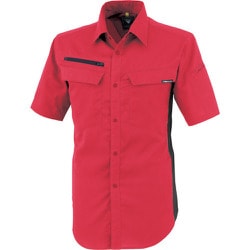 裏綿ストレッチ半袖シャツ レッド Sサイズ 1512-71-S