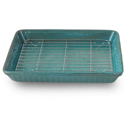 オイルカットベーカー 耐熱陶器 26.5×20.5cm グリーン 12861