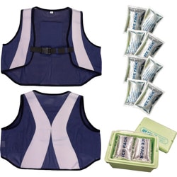 総メッシュクールベストセット：メッシュベスト（反射材付）ブラック+保冷剤8個入り+保冷ボックス付 5906F-OK0912OK0911-8