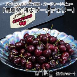 203i11519 [無燻蒸 特大ダークチェリー オーチャードビュー アメリカ オレゴン州産 約1kg（28mm～） 簡易箱 ※冷蔵]