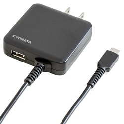 AC充電器 USB-Cケーブル一体型 1.5m 3A USB-Aポート付き 180度スイングプラグ 海外対応 極薄 ブラック JKAC3015C2BK
