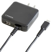 AC充電器 USB-Cケーブル一体型 1.5m 3A USB-Aポート付き 180度スイングプラグ 海外対応 極薄 ブラック JKAC3015C2BK
