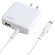AC充電器 USB-Cケーブル一体型 1.5m 3A USB-Aポート付き 180度スイングプラグ 海外対応 極薄 ホワイト JKAC3015C2WH