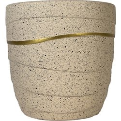 陶器鉢 ゴールドリングポット サンドベージュ W120×D120×H115