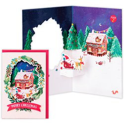 限定 クリスマスカード 立体オルゴールカード リースの窓 XAO-846-343
