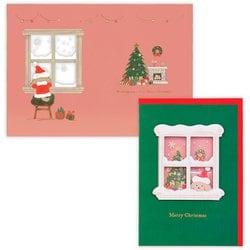 限定 クリスマスカード 二つ折りカード 窓辺の犬 XAP-847-074