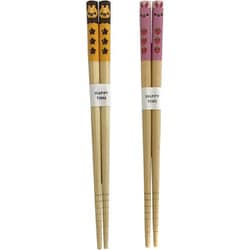 子供用 白竹安全箸 ライオン うさぎ 約長さ16.5cm 2膳 ピンク・イエロー MM0057-2