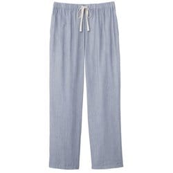 綿100％ メンズ やわらか二重ガーゼパンツ ブルーストライプ M