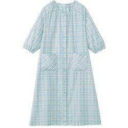 綿100％ さらっと楽ちんホームワンピ ブルーチェック M-L