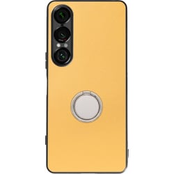 Xperia 1 VII 用 本革スマホケース/スタンド機能＆ストラップホール付き イエローベージュ WORK48XP-YL-SXP1V7
