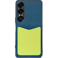 Xperia 1 VII 用 PUレザースマホケース/ストラップホール＆カードポケット付き ネイビーイエロー WORK49XP-NYYL-SXP1V7