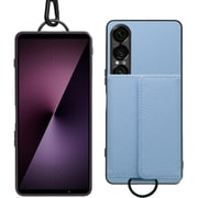 Xperia 1 VII 用 取り外し可能な小銭入れ付きスマホケース/本革/長さの違う2本のストラップ付属 スカイブルー WORK59XP-BU-SXP1V7
