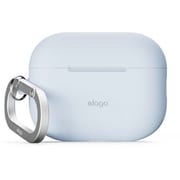AirPods Pro 3用 ケース 耐衝撃 落下防止 カラビナ付 シリコンカバー ワイヤレス充電対応 SILICONE HANG CASE ライトブルー EL_A3PCSSCN3_LB