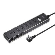 電源タップ AC×5/USB-C×1/USB-A×2 PD30W スマホ/タブレットスタンド機能付き 一括集中スイッチ 雷ガード ほこり防止シャッター付 1.5m 2P L型プラグ ブラック TAP-B47UC-15BK