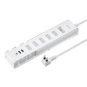 電源タップ AC×5/USB-C×1/USB-A×2 PD30W スマホ/タブレットスタンド機能付き 一括集中スイッチ 雷ガード ほこり防止シャッター付 3m 2P L型プラグ ホワイト TAP-B47UC-3W