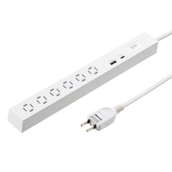 スリムタップ 縦横間自在に差し込み可能 AC×6/USB-C×1/USB-A×1 PD33W 1.5m 折りたたみ式プラグ ホワイト TAP-SLIM6UC-15W