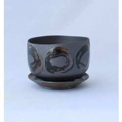 波佐見焼 手づくり植木鉢 黒土丸紋 3号 70196