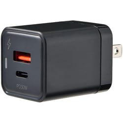 雷ガード付 耐雷USB充電器 PD30W USB Type-C×1/USB A×1 折りたたみ式プラグを採用 2台同時充電可 ブラック CHR-SP30ACBK