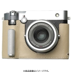 富士フィルム GFX100RF用 本革ケース クラシック メタルグリップ付 ライトベージュ/白ステッチ PTBG009