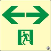 非常用標識 高輝度蓄光式誘導標識 ステッカータイプ C級認定品（HP-042号）消防認定品 ←非常口→ SNシリーズ 200mm×200mm 厚さ0.3mm SN943