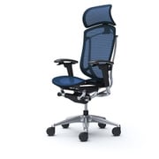 【完成品】 Contessa seconda（コンテッサセコンダ） ダークブルー【エクストラハイバック 大型固定ヘッドレスト メッシュ アジャストアーム ポリッシュフレーム ブラックボディ ランバー無 ハンガー無 ナイロンキャスター】※受注生産品 CC85BR FPG4