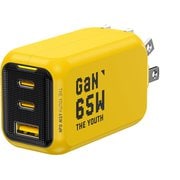 THE YOUTH PD-USB充電器 YOUTH 65W USB-A×1,USB-C×2 イエロー RE-JEYTP65YL1