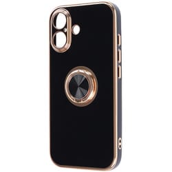 iPhone 17用 ソフトケース 精密設計 フレームメッキ リング付き ブラック/ゴールド RT-P52TRE/BG