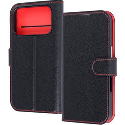 iPhone 17 Pro用 手帳型レザーケース シンプル マグネット ブラック/レッド RT-P53ELC1/BR