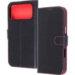 iPhone 17 Pro Max用 手帳型レザーケース シンプル マグネット ブラック/レッド RT-P55ELC1/BR