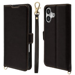 iPhone 17用 手帳型ケース 薄型 カード入れ スタンド機能 衝撃吸収 ハンドストラップ付き サイドマグネット ブラック 8856IP5ABSMHBK