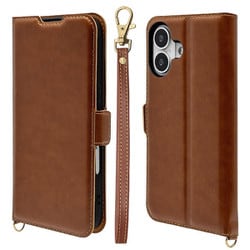 iPhone 17用 手帳型ケース 薄型 カード入れ スタンド機能 衝撃吸収 ハンドストラップ付き サイドマグネット ブラウン 8857IP5ABSMHBR