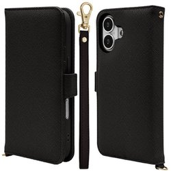 iPhone 17用 手帳型ケース カード入れ おしゃれ スタンド機能 シンプル ハンドストラップ付き サイドマグネット式 ブラック 8858IP5ABHSBK