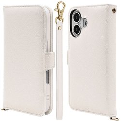 iPhone 17用 手帳型ケース カード入れ おしゃれ スタンド機能 シンプル ハンドストラップ付き サイドマグネット式 ホワイト 8861IP5ABHSWH