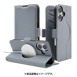iPhone 17用 手帳型ケース 薄型 カード入れ スタンド機能 衝撃吸収 シンプル サイドマグネット 磁力充電対応 ブルーグレー 8864IP5ABSMMBG