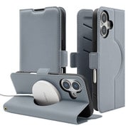 iPhone 17用 手帳型ケース 薄型 カード入れ スタンド機能 衝撃吸収 シンプル サイドマグネット 磁力充電対応 ブルーグレー 8864IP5ABSMMBG