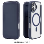 iPhone 17用 手帳型ハイブリッドケース カード入れ 衝撃吸収 シンプル マグネット式 磁力充電対応 ネイビー 8866IP5ABHPMNV