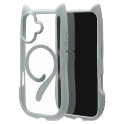 iPhone 17用 ハイブリッドケース 猫耳 衝撃吸収 TPU＋PC かわいい 磁力充電対応 MIL規格 スモーキーブルー 8912IP5AHPMSBL