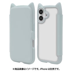 iPhone 17用 ハイブリッドケース 猫耳手帳型 衝撃吸収 TPU＋PC かわいい スモーキーブルー 9171IP5ABHPSBL