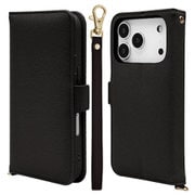 iPhone 17 Pro用 手帳型ケース カード入れ おしゃれ スタンド機能 シンプル ハンドストラップ付き サイドマグネット式 ブラック 8981IP5BBHSBK