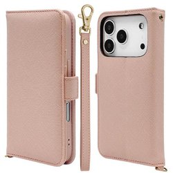 iPhone 17 Pro用 手帳型ケース カード入れ おしゃれ スタンド機能 シンプル ハンドストラップ付き サイドマグネット式 ライトピンク 8982IP5BBHSLPK