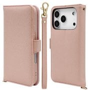 iPhone 17 Pro用 手帳型ケース カード入れ おしゃれ スタンド機能 シンプル ハンドストラップ付き サイドマグネット式 ライトピンク 8982IP5BBHSLPK