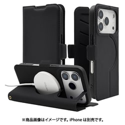 iPhone 17 Pro用 手帳型ケース 薄型 カード入れ スタンド機能 衝撃吸収 シンプル サイドマグネット 磁力充電対応 ブラック 8983IP5BBSMMBK
