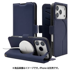 iPhone 17 Pro用 手帳型ケース 薄型 カード入れ スタンド機能 衝撃吸収 シンプル サイドマグネット 磁力充電対応 ネイビー 8984IP5BBSMMNV