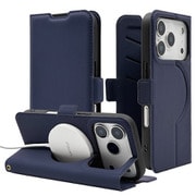 iPhone 17 Pro用 手帳型ケース 薄型 カード入れ スタンド機能 衝撃吸収 シンプル サイドマグネット 磁力充電対応 ネイビー 8984IP5BBSMMNV